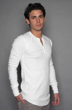 Load image into Gallery viewer, Kingsley Lane White LS Henley - Black Logo